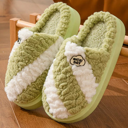 Non-slip couple house slippers with EVA sole for winter warmth in multiple colors