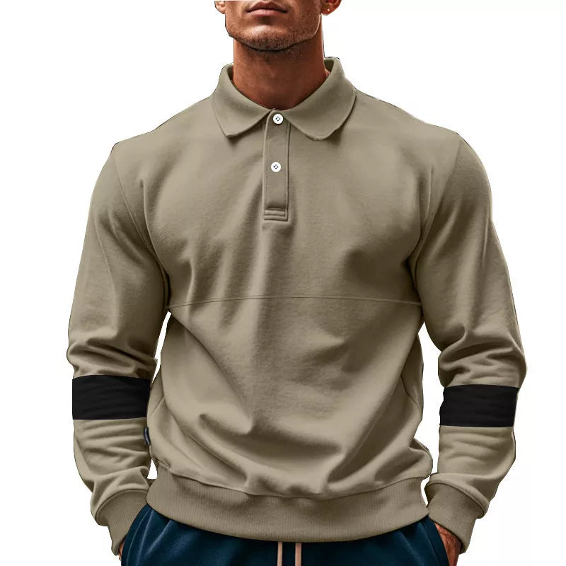 Men's long-sleeved lapel polo shirt in various colors for casual wear