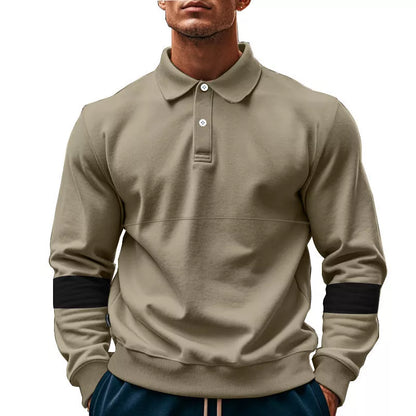 Men's long-sleeved lapel polo shirt in various colors for casual wear