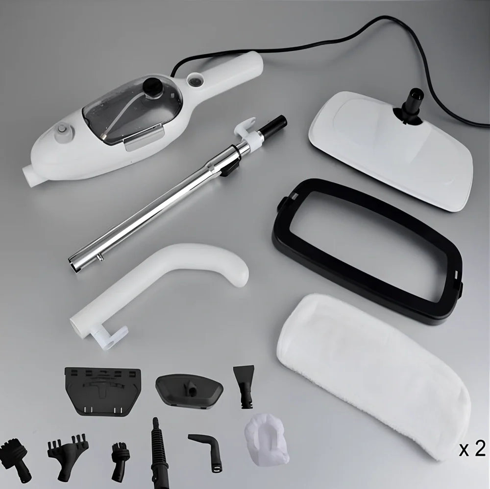 White steam mop with rectangular 22x29cm cleaning head and 120cm handle