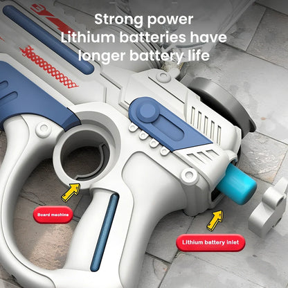 Automatic electric water gun with 800ml tank capacity and space-themed blue design