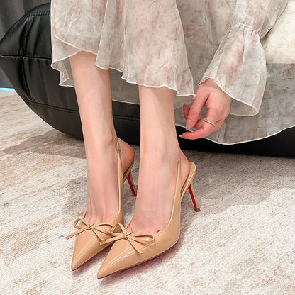 Women's pointed-toe high heels, 8cm heel, patent leather upper, microfiber lining, rubber sole, wine red, nude or black