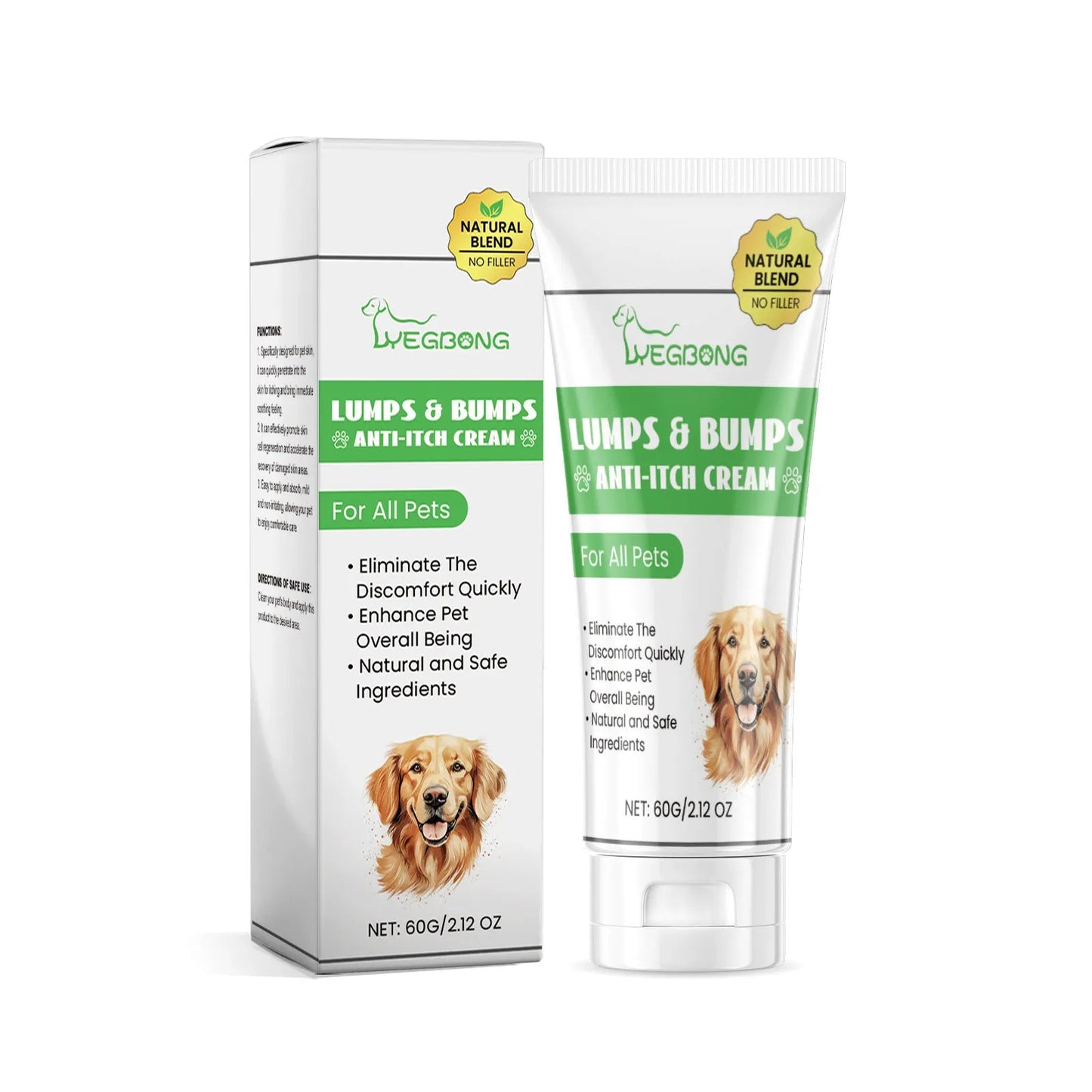60g jar of natural pet antipruritic cream for cats with tea tree oil and aloe vera extracts.