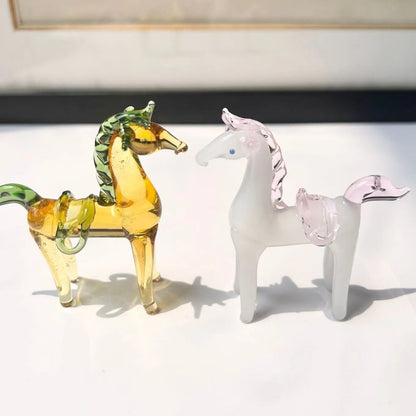 Brown glazed horse decoration on wooden desk with modern minimalist design and glossy finish