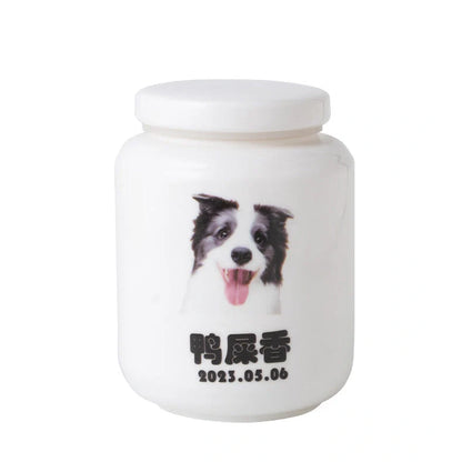 Handmade ceramic pet memorial urn with custom logo engraving for ashes storage