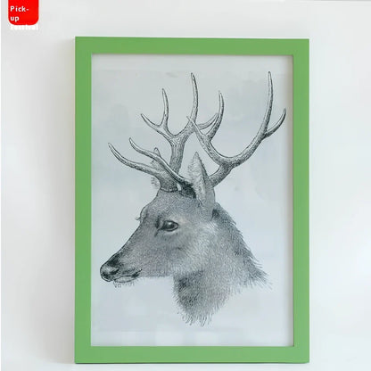 Rectangular solid wood photo frame with baking paint finish showing colour options and size variations