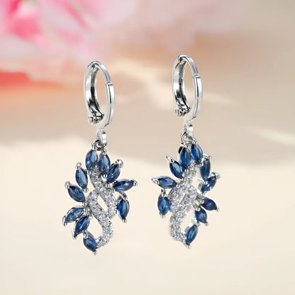 Women's platinum sapphire blue alloy earrings with simple minority styling