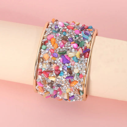 Women's retro C-shaped opening bracelet, wide gravel texture, zinc alloy, electroplated, colour YR3019
