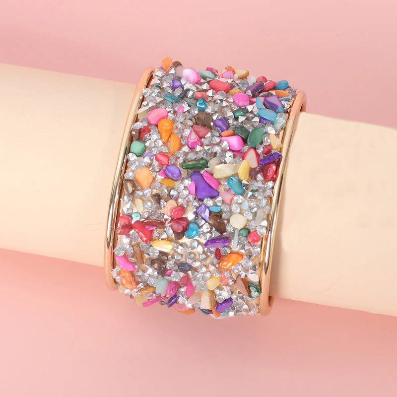 Women's Retro C-Shaped Opening Bracelet in Zinc Alloy with Electroplated Finish, Wide Gravel Texture Design, Coloured YR3019 Fashion Jewellery for Everyday and Occasion Wear