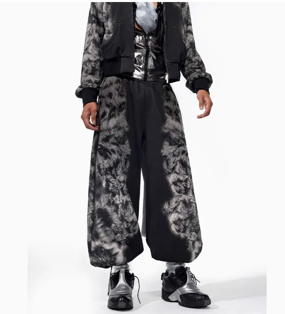 Street trendy printed loose trousers set with hoodie, seven-inch pants, and trousers in coordinated colours