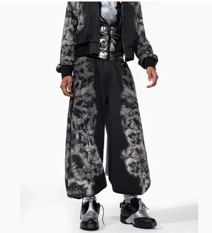 Street trendy printed loose trousers set with hoodie, seven-inch pants, and trousers in coordinated colours