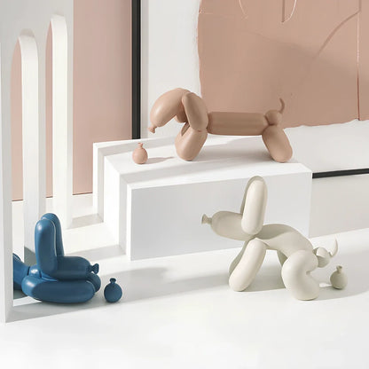 Solid resin balloon dog ornament in squat position with Scandinavian design, 15cm height