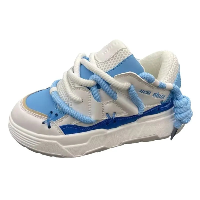 Thick-soled Retro Platform Sneakers for Women with 6-8cm Heel Lift, Breathable Mesh Lining, and Lightweight Rubber Outsole for Everyday Wear