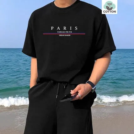 Heavy men's short-sleeved t-shirt with a letter print design in pure cotton.