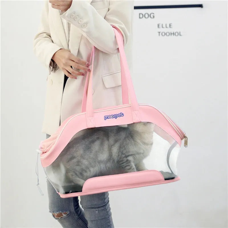 Leather cat outing carry bag in beige with 25-litre capacity for small pets.