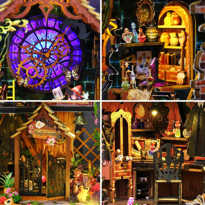 Hand-assembled 3D wooden puzzle model with LED lighting measuring 26.5×19.5×27cm