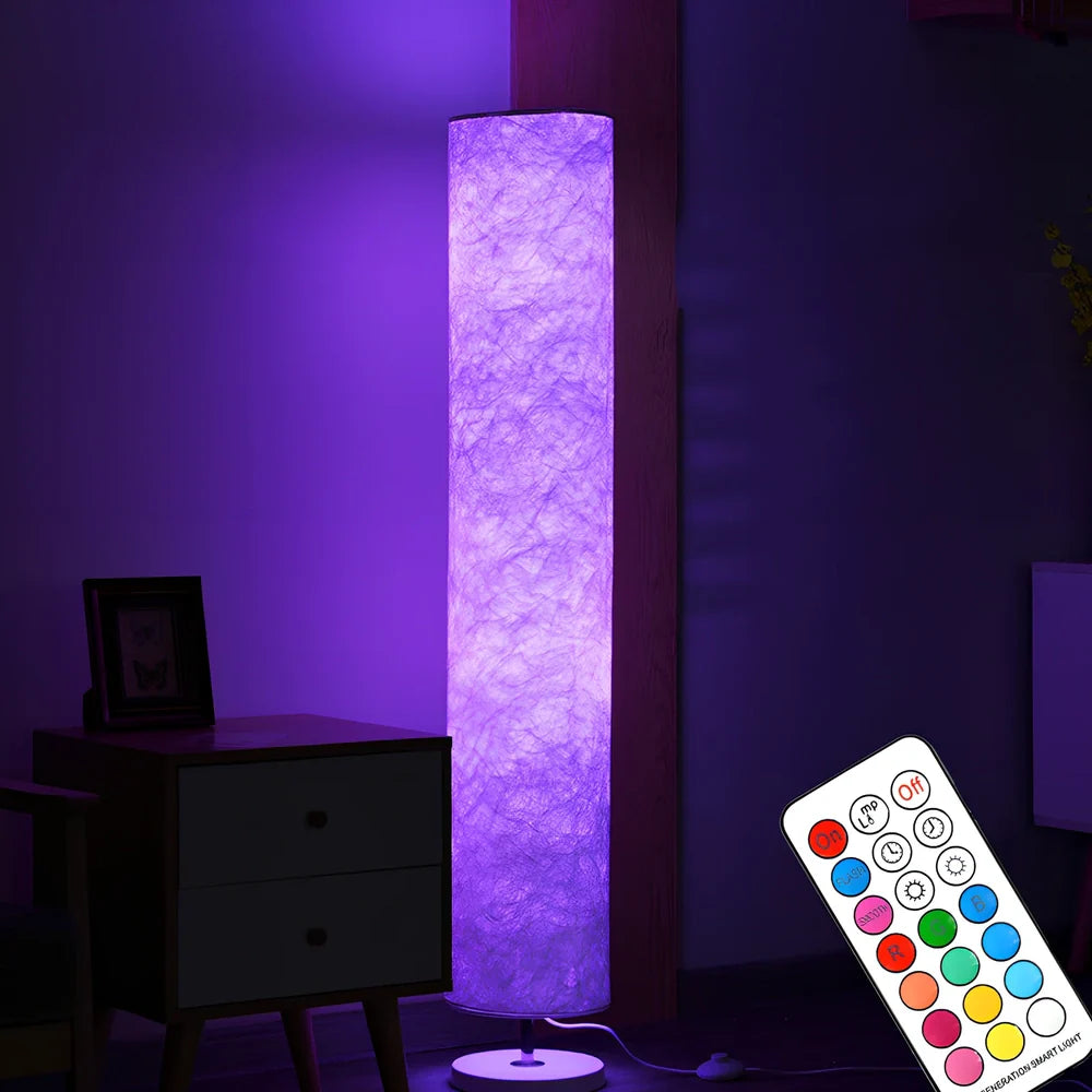 Smart RGB remote control folding floor lamp with adjustable 1520mm height and fabric shade