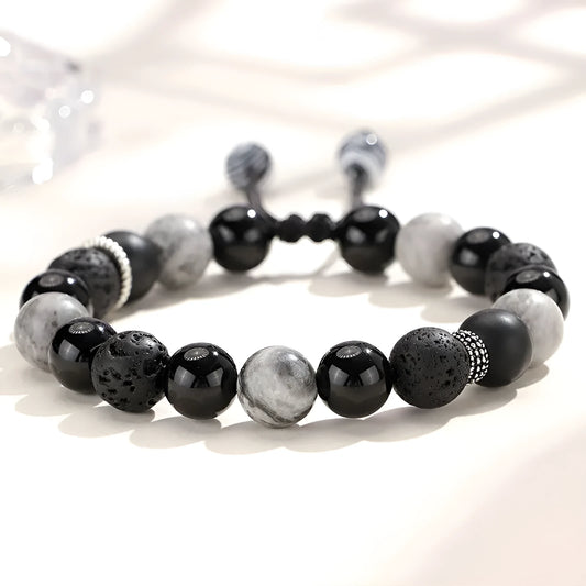 Black agate map stone volcanic bracelet with diamond-shaped stones in new Chinese style