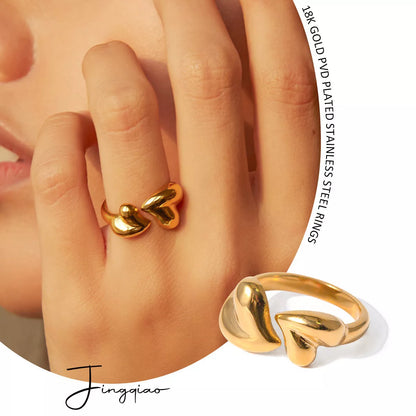 Stainless steel asymmetric heart shape open rings for women, color JDR2312012