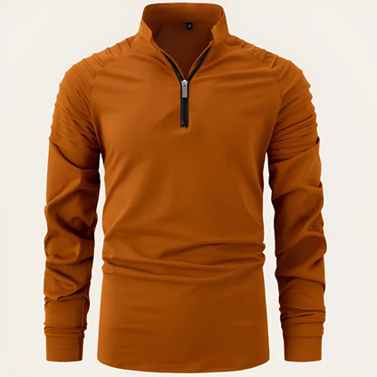 Men's long sleeve zip neck polo shirt in cotton blend, slim fit, available in eight colours and sizes S to XXXL.