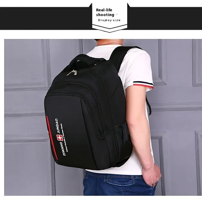 Black 18-inch business travel backpack trolley bag with letter pattern and shoulder straps