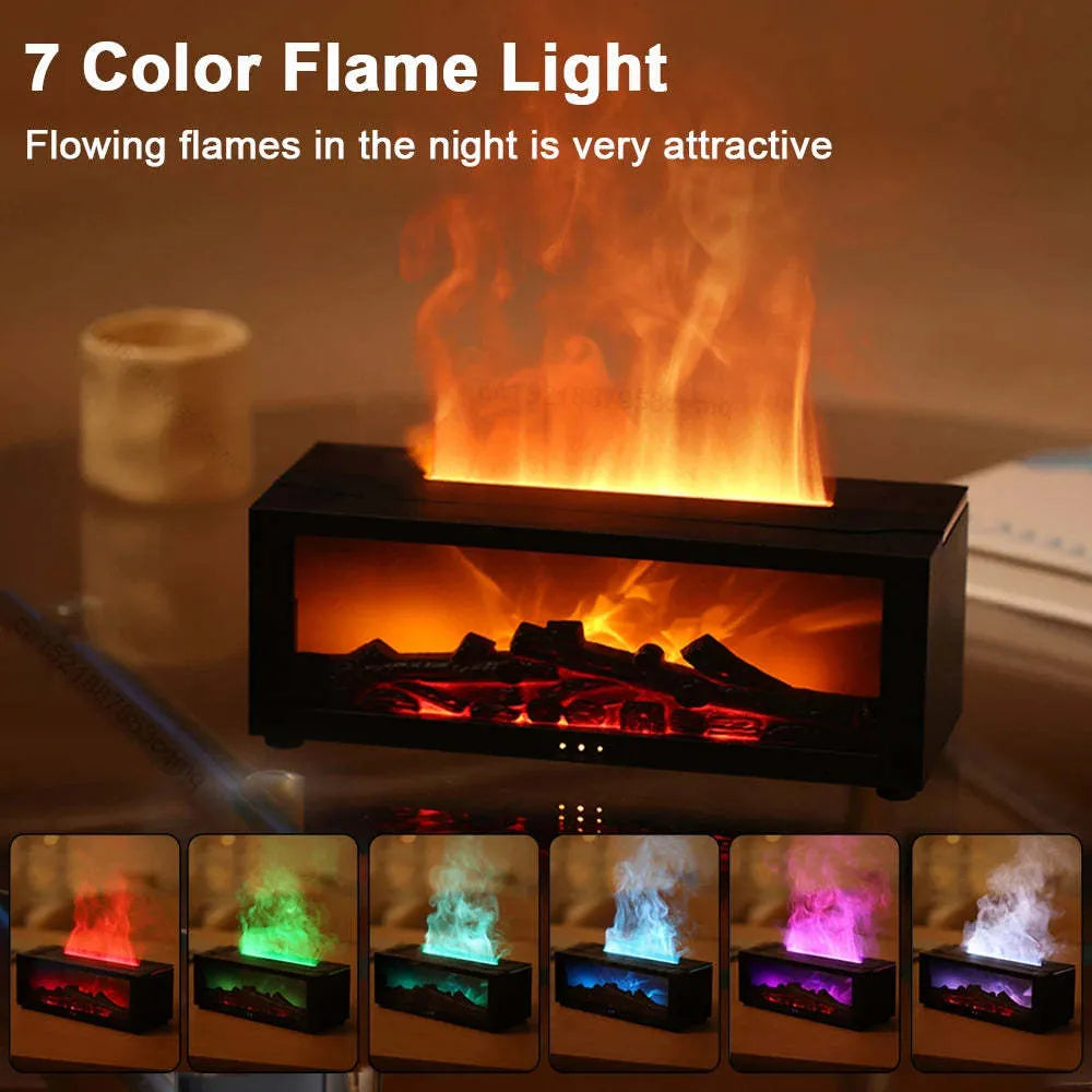 Square flame aromatherapy machine with 3D flame effect and 7 colour mood lights