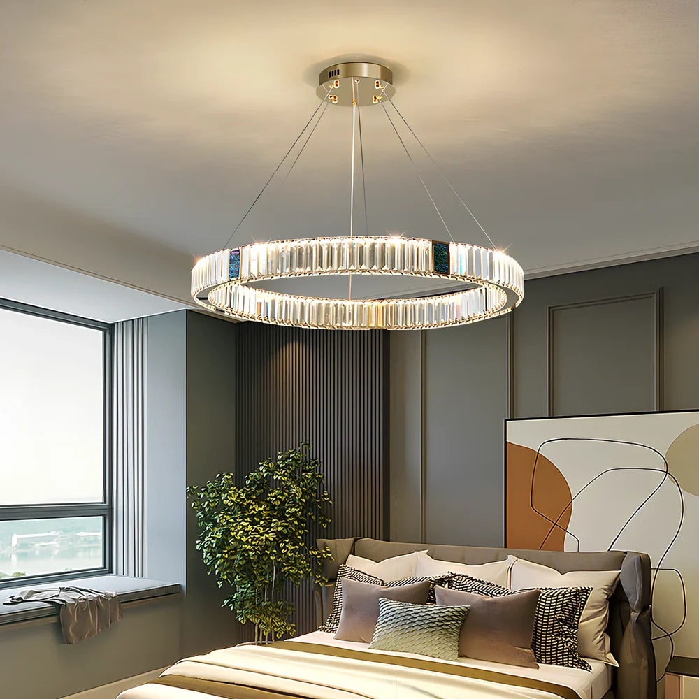 Weiwei crystal chandelier with stainless steel frame and remote control for stepless dimming in multiple layer configurations