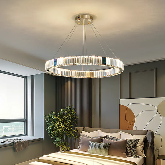 Weiwei crystal chandelier with stainless steel frame and remote control for stepless dimming in multiple layer configurations