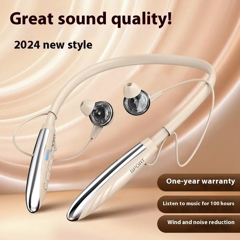 Wireless Bluetooth neckband earphones in skin-friendly colors with magnetic design