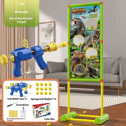 Children's plastic shooting toy set with 24 bullets in dinosaur or yellow duck style, USB powered