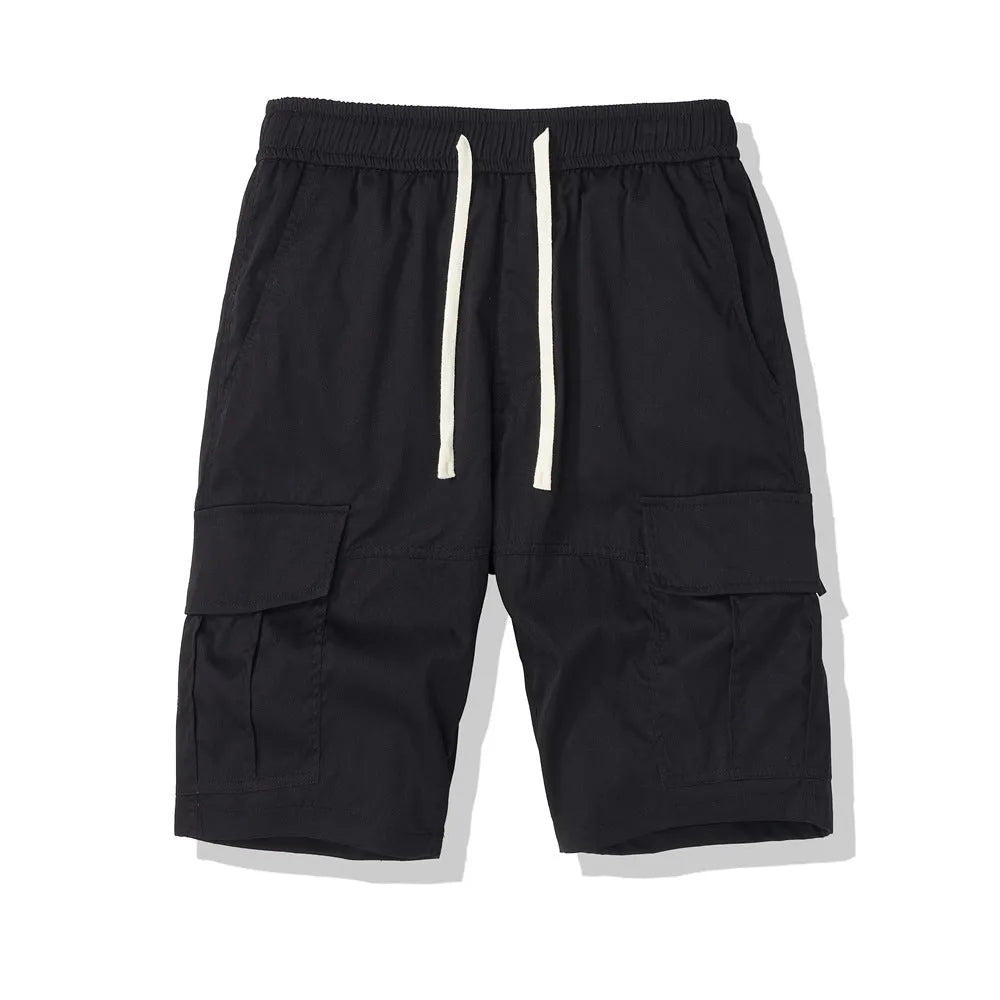 Men's loose fit cropped casual pants with multiple pockets in dark grey