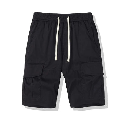 Men's loose fit cropped casual pants with multiple pockets in dark grey