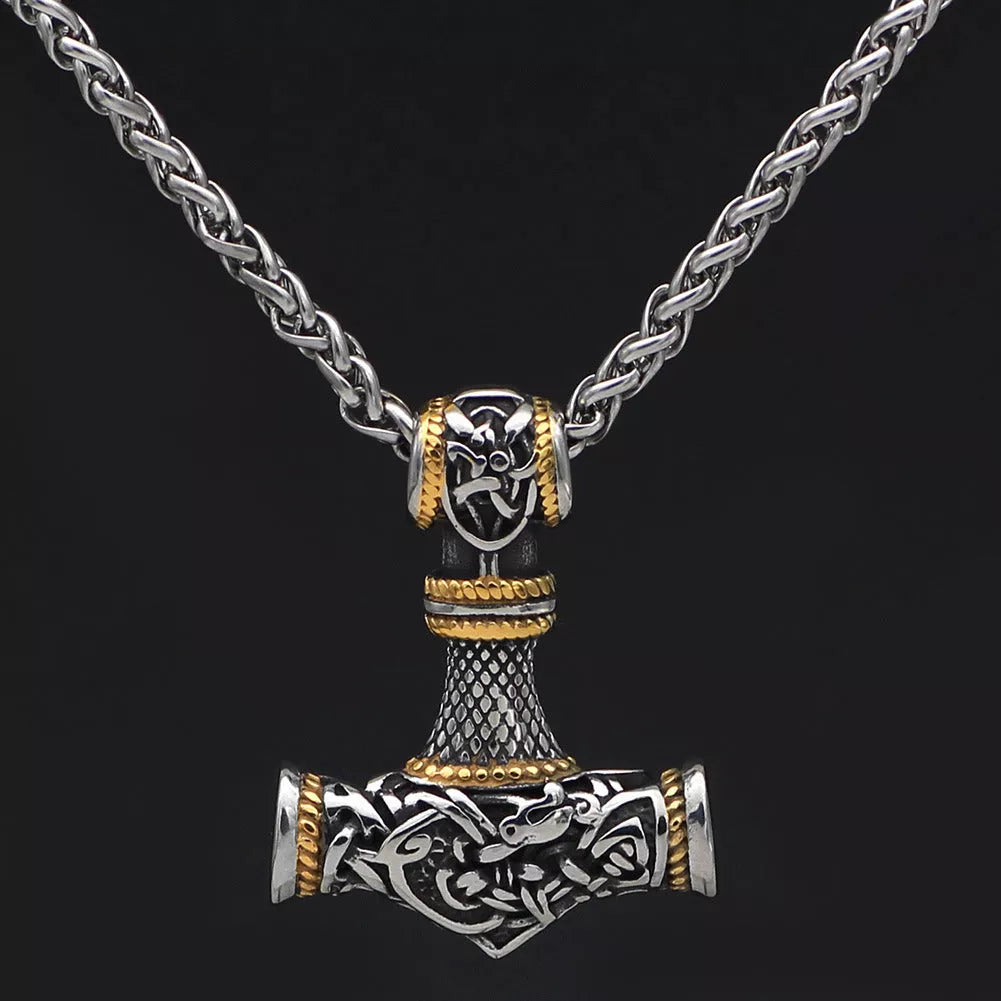 Nordic Vikings Hammer Rune Pendant Necklace for men in stainless steel and titanium steel