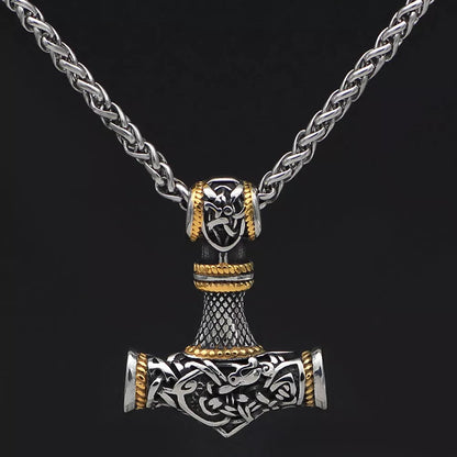 Nordic Vikings Hammer Rune Pendant Necklace for men in stainless steel and titanium steel
