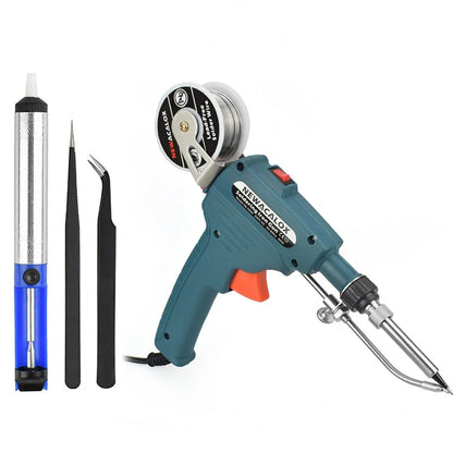 Black manual soldering iron with temperature control dial and replaceable alloy tip for electronic soldering