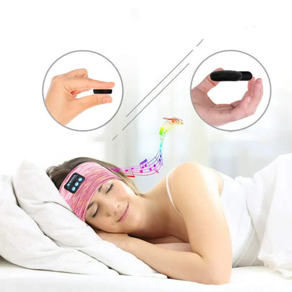 Wireless eye mask Bluetooth headset running headscarf in pink with music label, head-mounted stereo design