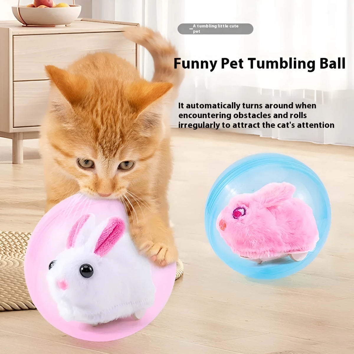 Hamster rolling ball toy with transparent plastic sphere and plush shell in beige hamster-gronder colour