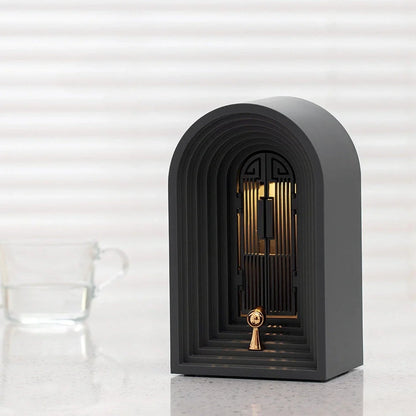 Nordic LED table lamp in grey with Bluetooth speaker, dimmable warm white light, 124x90x205mm dimensions