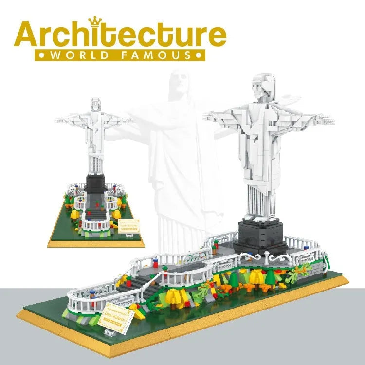 Small particle plastic building blocks set for a Brazil statue model, 1677PCS, supplied in a colour box for youths aged 15-35.
