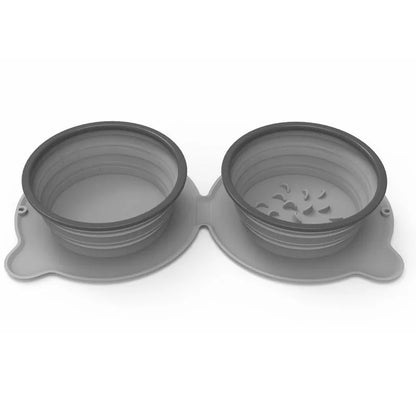 Foldable silicone double pet bowl with non-slip base in various colors