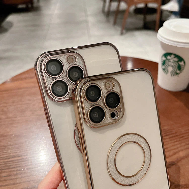 Electroplated diamond ring design iPhone case in various colors with lens protection