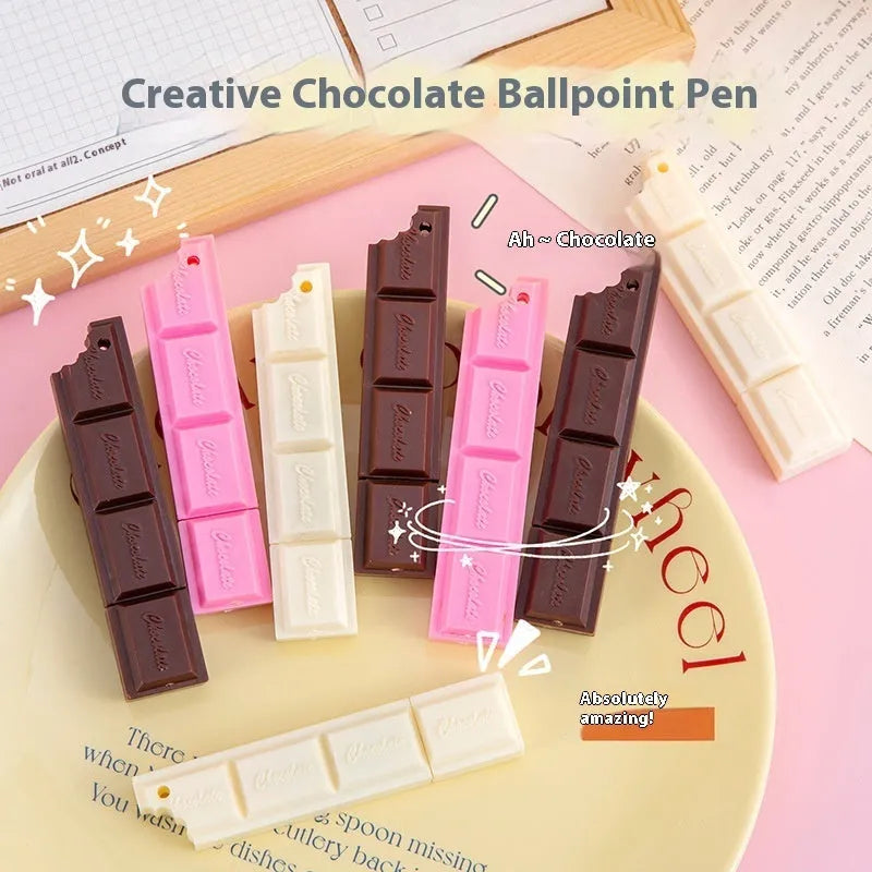 Chocolate ballpoint pen with 0.5mm tip in beige, brown, or pink chocolate design