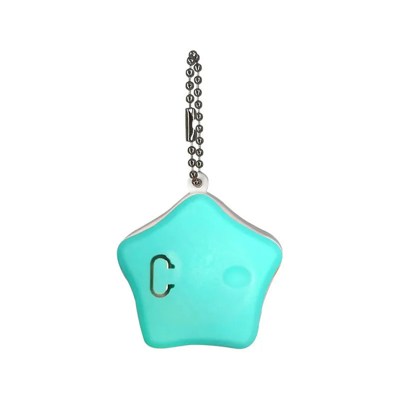 Blue rechargeable pet pendant light attached to dog collar showing three lighting modes