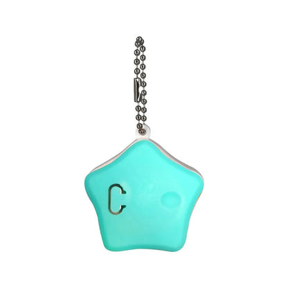 Blue rechargeable pet pendant light attached to dog collar showing three lighting modes