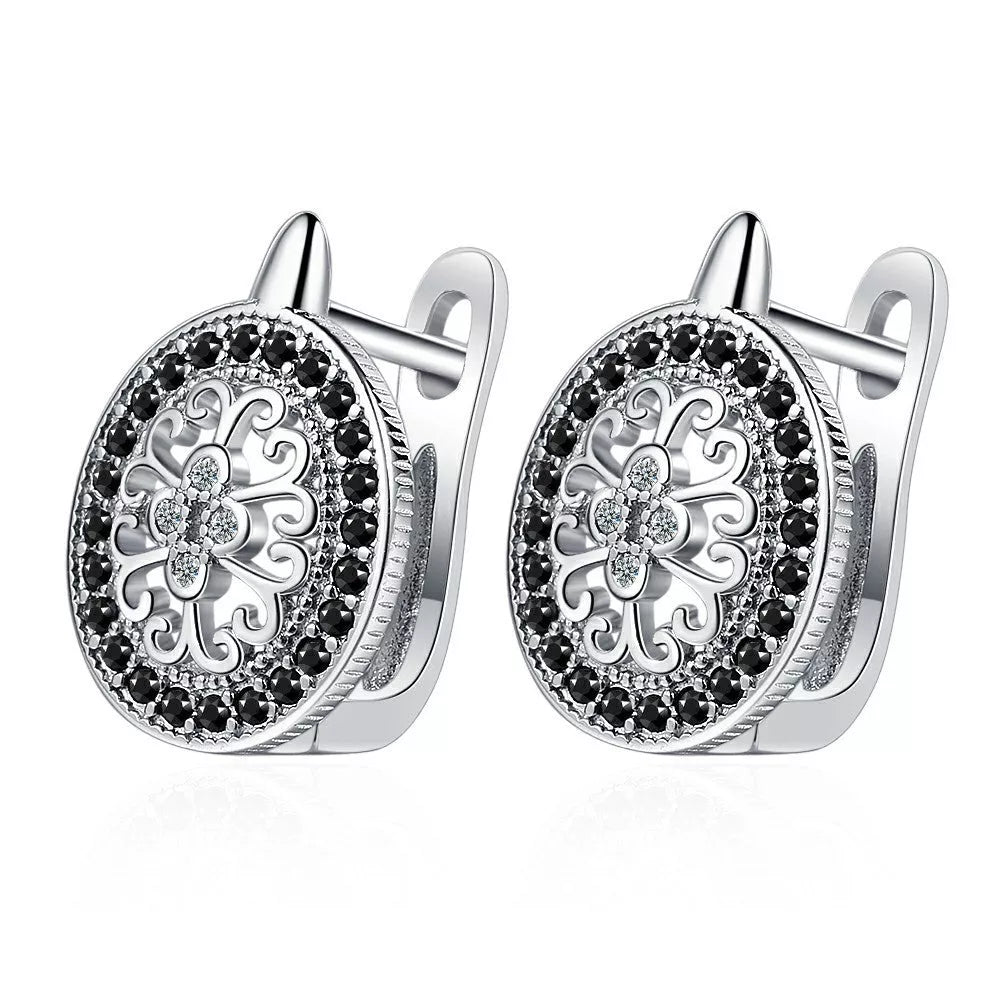 Diamond-encrusted round ear clips in copper white gold plated, geometric women's earrings