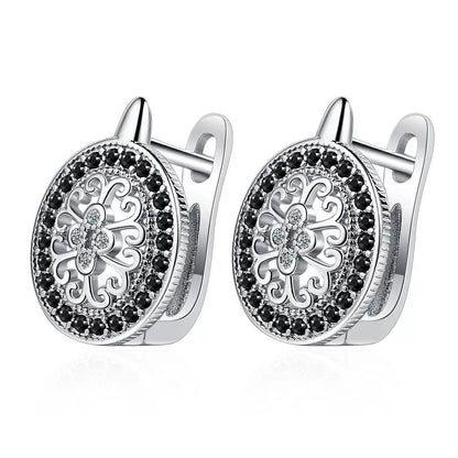 Diamond-encrusted round ear clips in copper white gold plated, geometric women's earrings