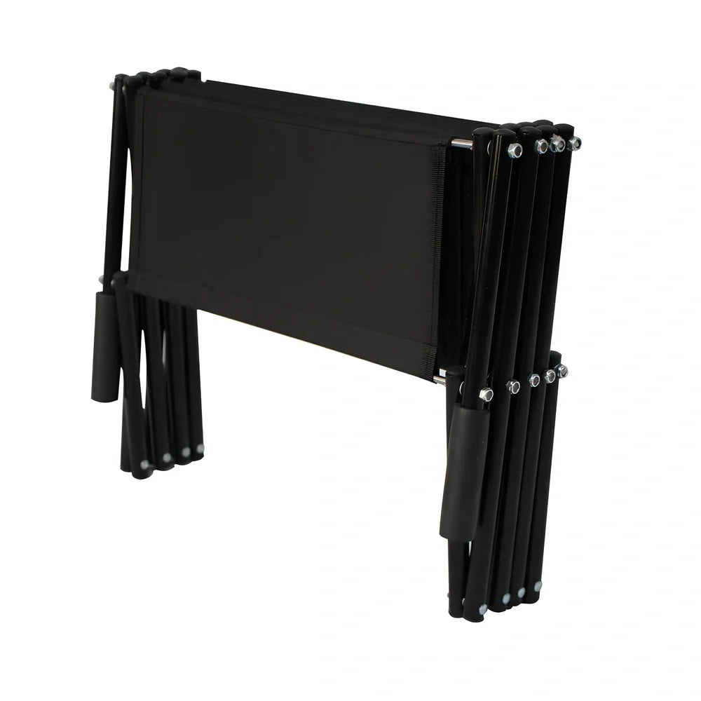 Black folding pet car steps with steel frame and Oxford cloth steps, folded to 101x76x45cm