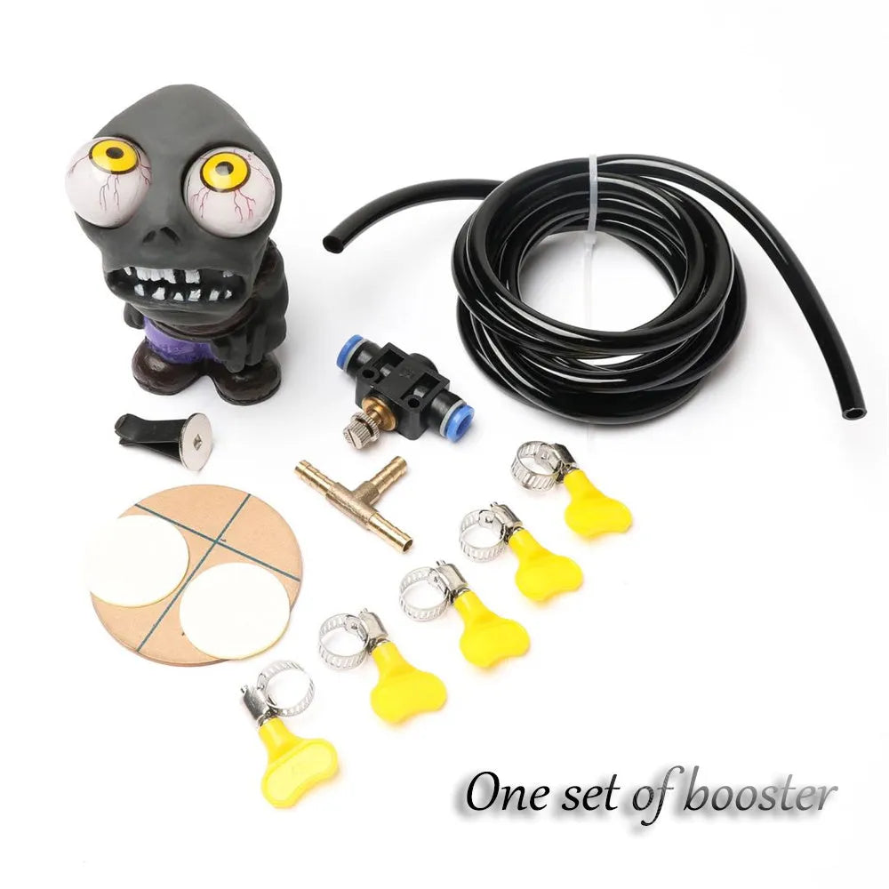 Car turbo blow-off valve ornament kit with doll, pressure regulating valve, and pure copper tube for turbo cars