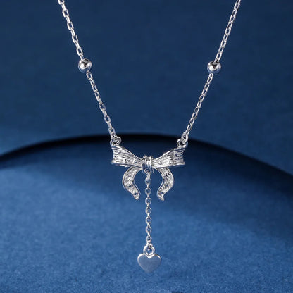 S925 sterling silver butterfly heart pendant on an adjustable O-ring chain necklace.