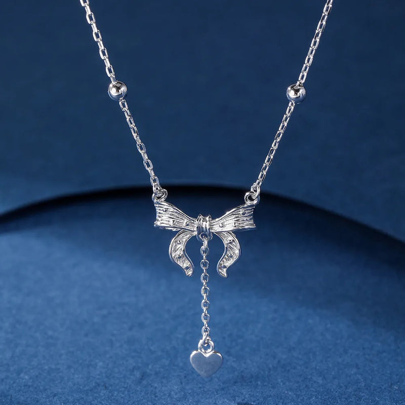 S925 Sterling Silver Butterfly Heart Pendant Necklace with Adjustable 40-45cm O-Ring Chain for Women